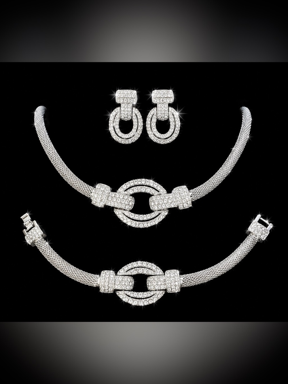 Camrose & Kross Jacqueline Kennedy Silver Crystal Pavé 3 pc Set, NWOT